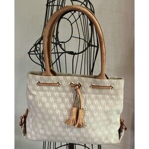 Vintage Dooney & Bourke Signature Monogram Canvas Tassel Tote Handbag